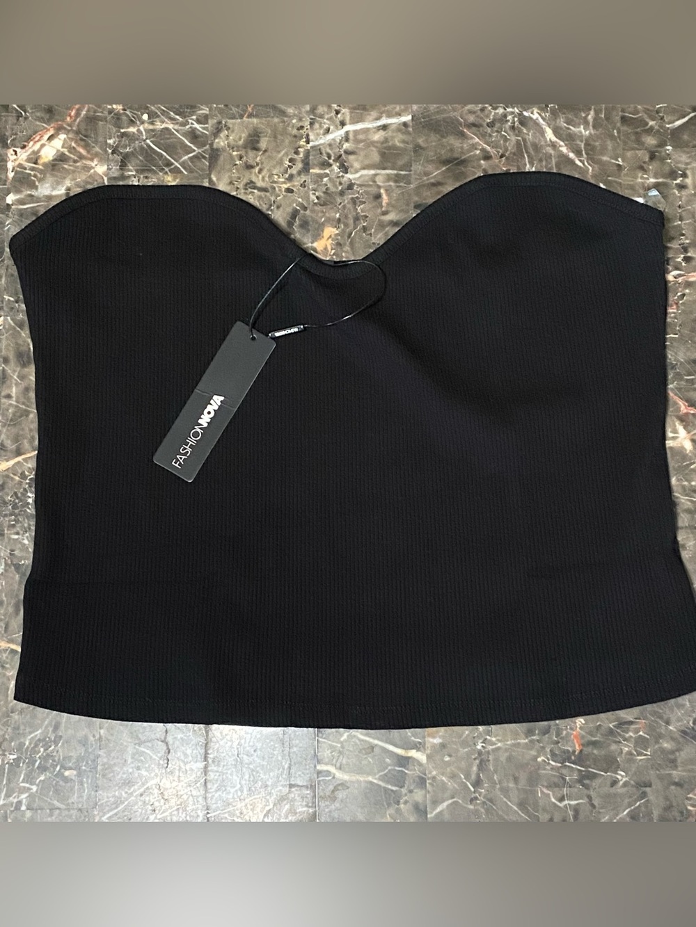 Fashion Nova Black Ribbed Strapless Sweetheart Bustier Top